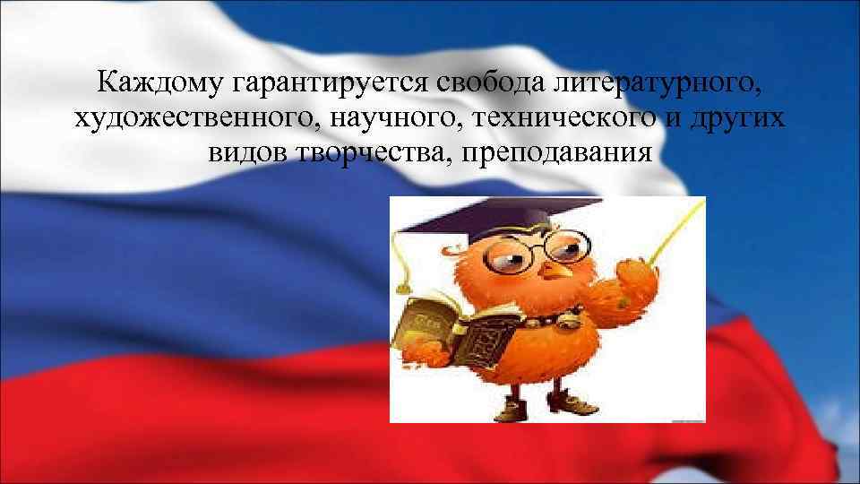 Каждому гарантируется свобода литературного, художественного, научного, технического и других видов творчества, преподавания 