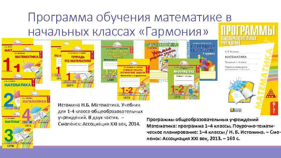 Программа обучения математике в начальных классах «Гармония» Истомина Н. Б. Математика. Учебник для 1