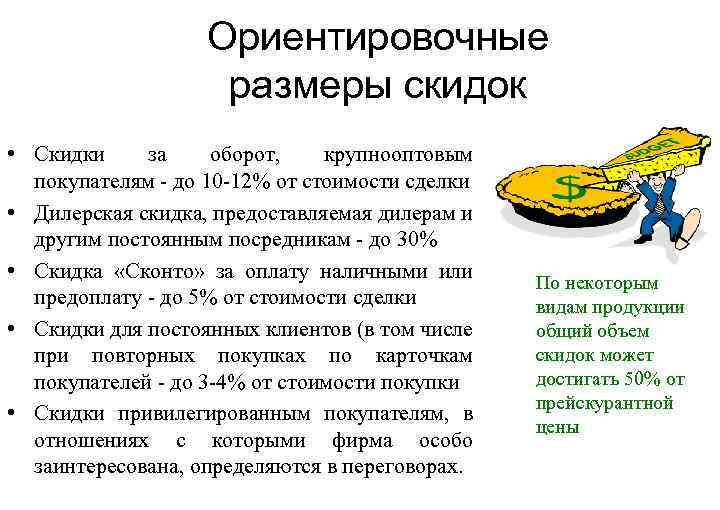 Ориентировочные размеры скидок • Скидки за оборот, крупнооптовым покупателям - до 10 -12% от