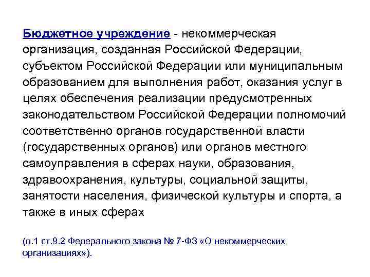 Бюджетное учреждение - некоммерческая организация, созданная Российской Федерации, субъектом Российской Федерации или муниципальным образованием