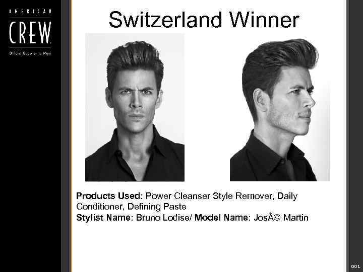 Switzerland Winner Products Used: Power Cleanser Style Remover, Daily Conditioner, Defining Paste Stylist Name: