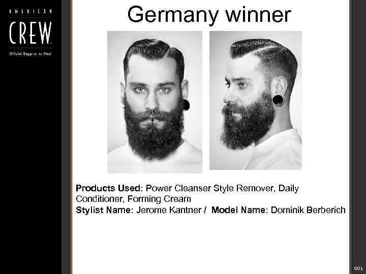 Germany winner Products Used: Power Cleanser Style Remover, Daily Conditioner, Forming Cream Stylist Name: