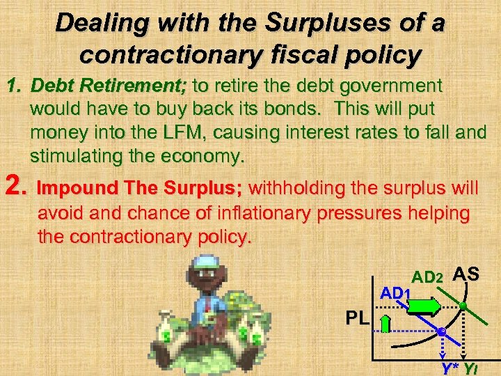 Dealing with the Surpluses of a contractionary fiscal policy 1. Debt Retirement; to retire