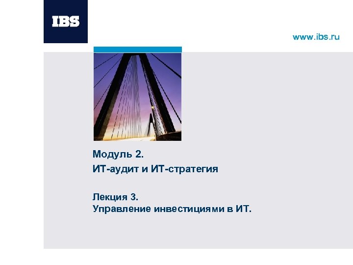 www. ibs. ru Модуль 2. ИТ-аудит и ИТ-стратегия Лекция 3. Управление инвестициями в ИТ.