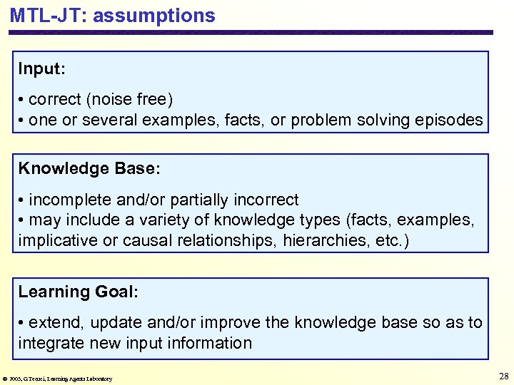 MTL-JT: assumptions Input: • correct (noise free) • one or several examples, facts, or