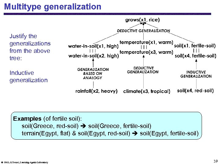 Multitype generalization Justify the generalizations from the above tree: Inductive generalization Examples (of fertile