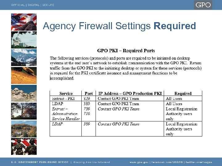 Agency Firewall Settings Required 