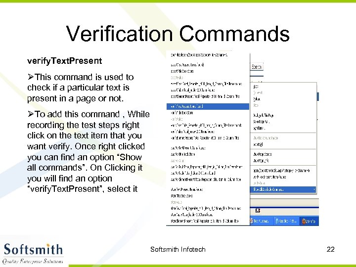 Verification Commands verify. Text. Present ØThis command is used to check if a particular