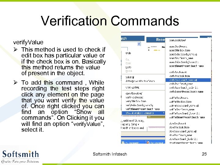 Verification Commands verify. Value Ø This method is used to check if edit box