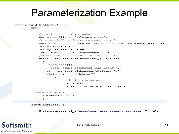 Parameterization Example Softsmith Infotech 71 
