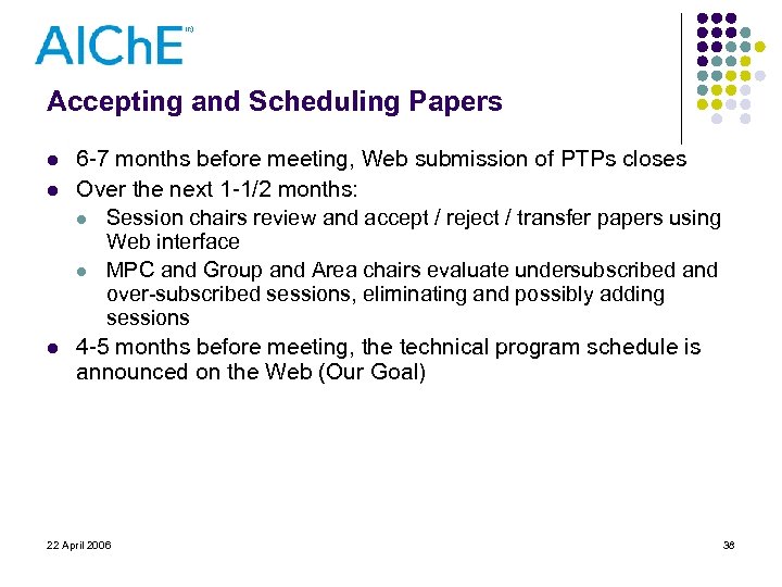 Accepting and Scheduling Papers l l l 6 -7 months before meeting, Web submission