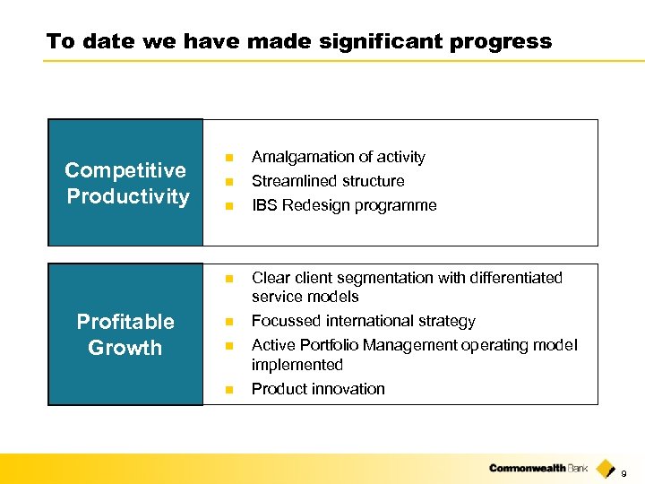To date we have made significant progress Profitable Growth n n IBS Redesign programme