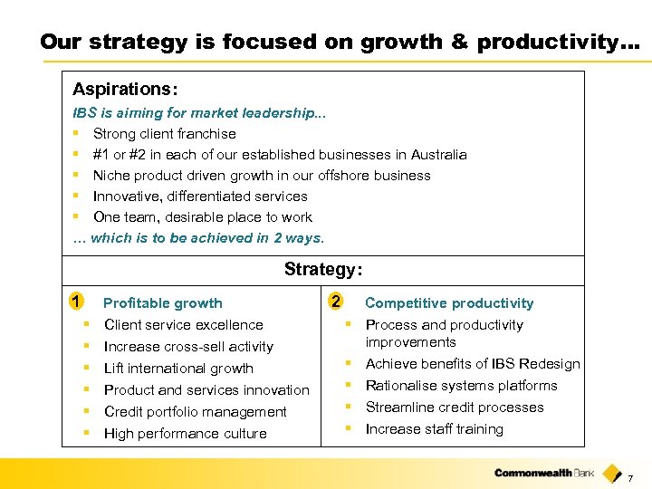Our strategy is focused on growth & productivity… Aspirations: IBS is aiming for market