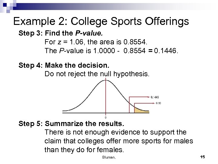 Example 2: College Sports Offerings Step 3: Find the P-value. For z = 1.