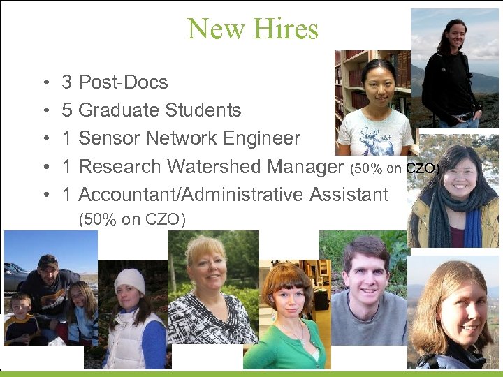 New Hires • • • 3 Post-Docs 5 Graduate Students 1 Sensor Network Engineer