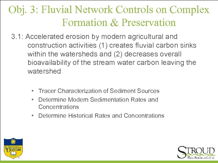 Obj. 3: Fluvial Network Controls on Complex Formation & Preservation 3. 1: Accelerated erosion