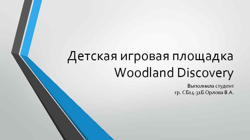 Детская игровая площадка Woodland Discovery Выполнила студент гр. СБ 14 -31 Б Орлова В.
