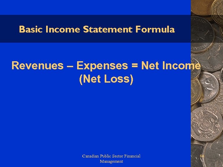 Basic Income Statement Formula Revenues – Expenses = Net Income (Net Loss) Canadian Public