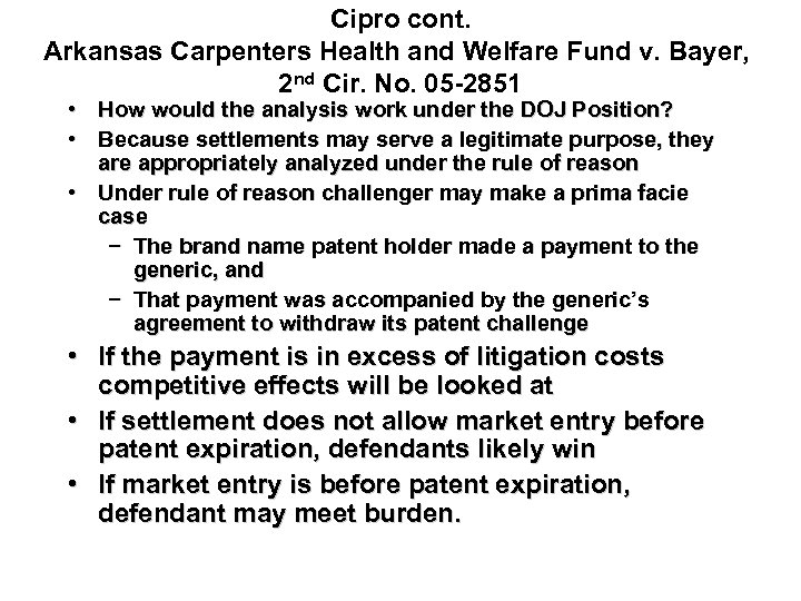 Cipro cont. Arkansas Carpenters Health and Welfare Fund v. Bayer, 2 nd Cir. No.
