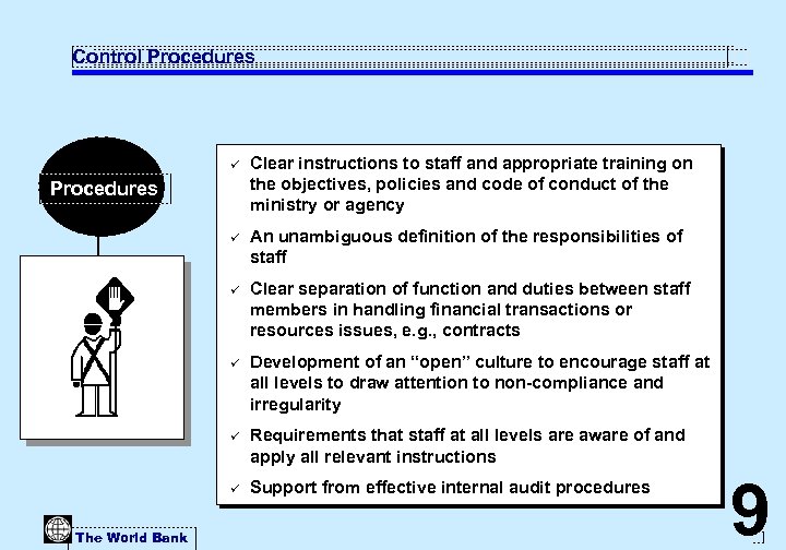 Control Procedures ü Clear instructions to staff and appropriate training on the objectives, policies