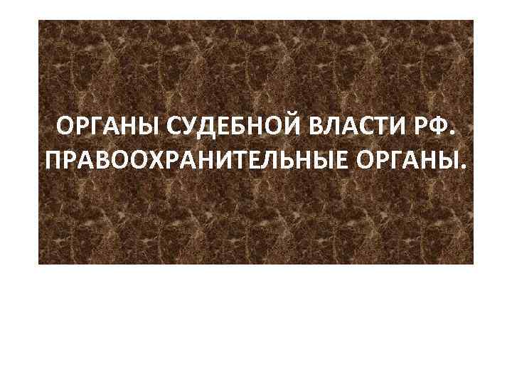 ОРГАНЫ СУДЕБНОЙ ВЛАСТИ РФ. ПРАВООХРАНИТЕЛЬНЫЕ ОРГАНЫ. 