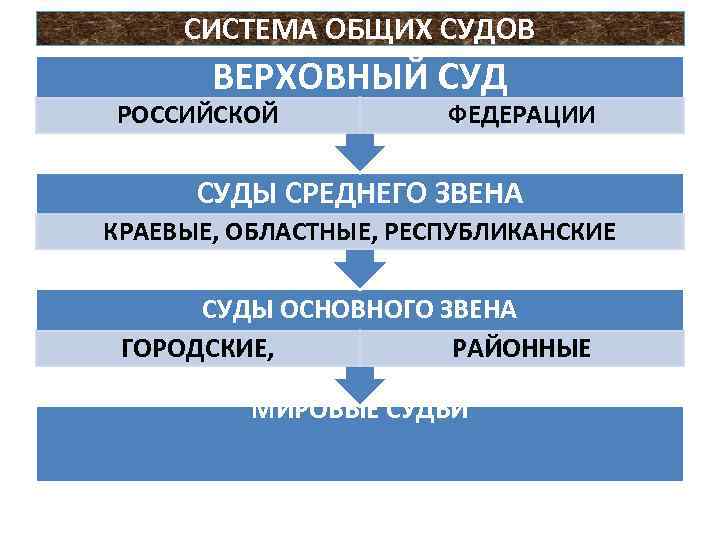 СИСТЕМА ОБЩИХ СУДОВ ВЕРХОВНЫЙ СУД РОССИЙСКОЙ ФЕДЕРАЦИИ СУДЫ СРЕДНЕГО ЗВЕНА КРАЕВЫЕ, ОБЛАСТНЫЕ, РЕСПУБЛИКАНСКИЕ СУДЫ