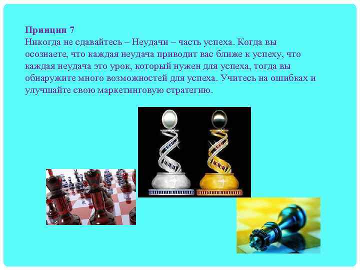Принцип 7 Никогда не сдавайтесь – Неудачи – часть успеха. Когда вы осознаете, что