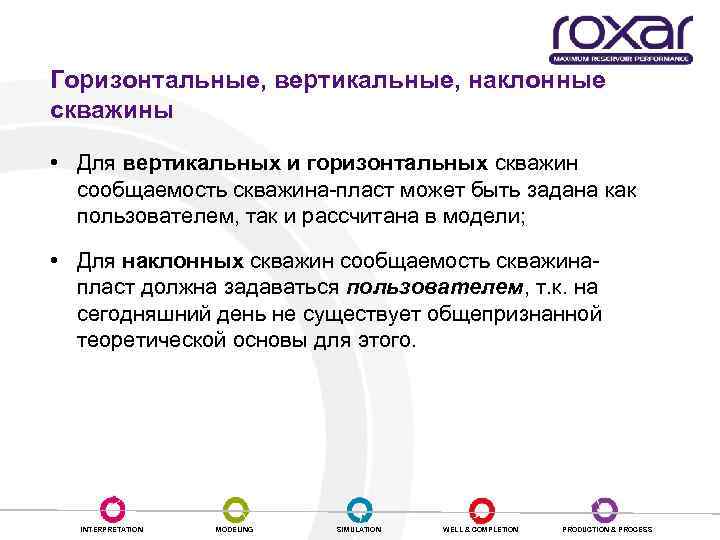 Горизонтальные, вертикальные, наклонные скважины • Для вертикальных и горизонтальных скважин сообщаемость скважина-пласт может быть