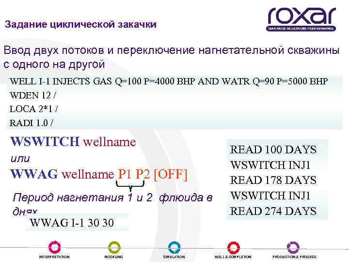 Переключение нагнетательной скважины Задание циклической закачки Ввод двух потоков и переключение нагнетательной скважины с