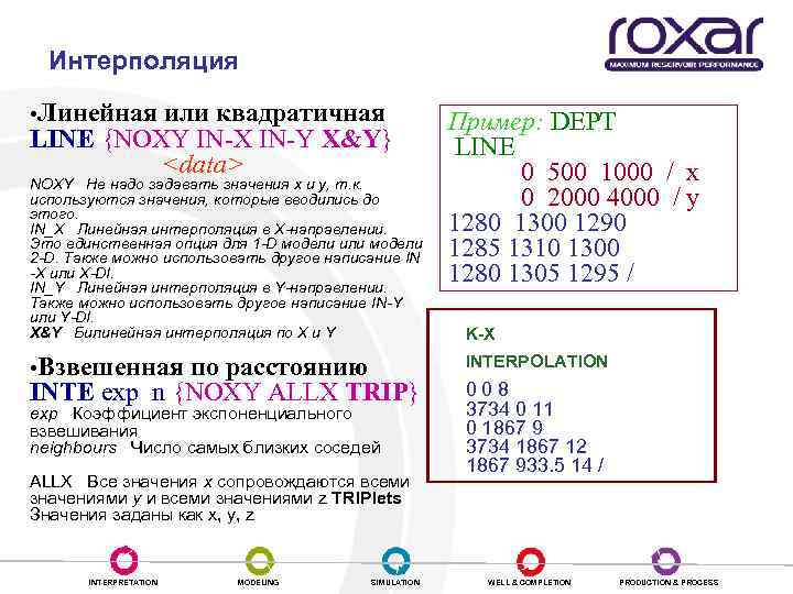Интерполяция • Линейная или квадратичная LINE {NOXY IN-X IN-Y X&Y} <data> NOXY Не надо