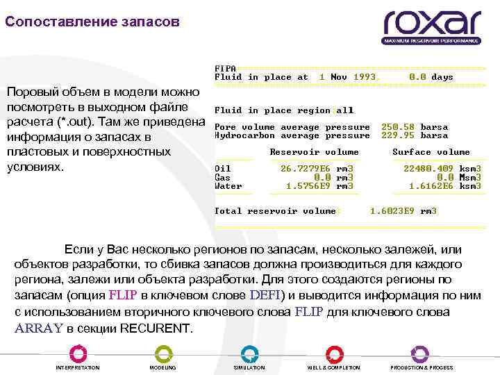 Сопоставление запасов Поровый объем в модели можно посмотреть в выходном файле расчета (*. out).
