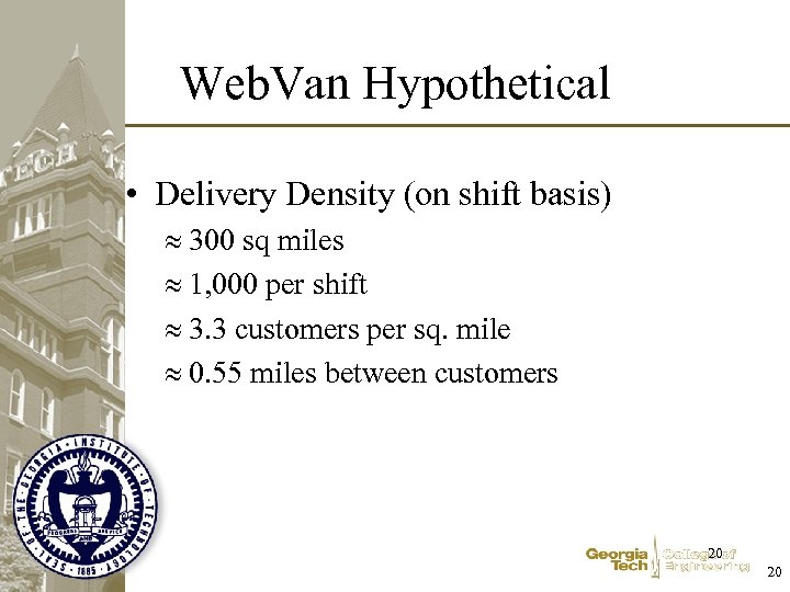 Web. Van Hypothetical • Delivery Density (on shift basis) 300 sq miles 1, 000
