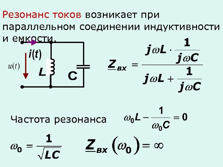 Резонанс токов возникает при параллельном соединении индуктивности и емкости. Частота резонанса 