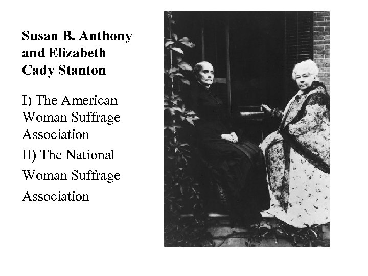 Susan B. Anthony and Elizabeth Cady Stanton I) The American Woman Suffrage Association II)