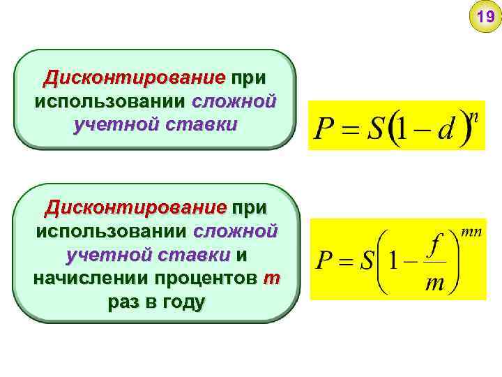 19 Дисконтирование при использовании сложной учетной ставки и начислении процентов m раз в году