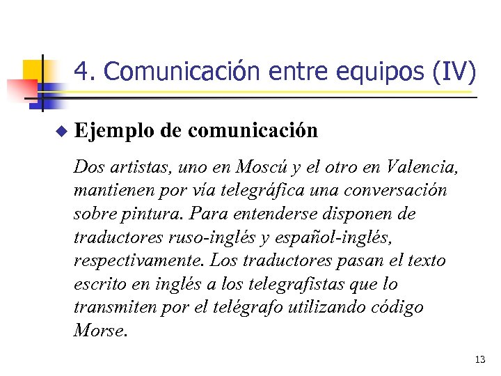 4. Comunicación entre equipos (IV) u Ejemplo de comunicación Dos artistas, uno en Moscú