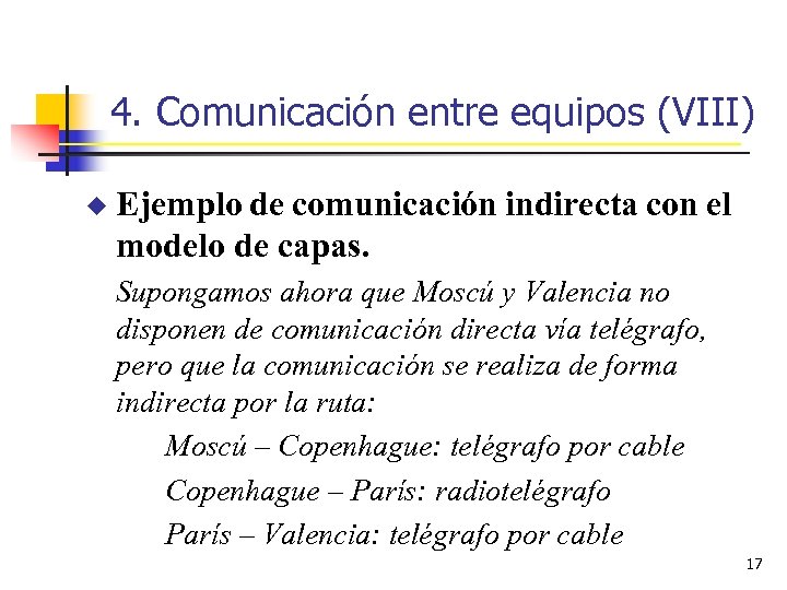 4. Comunicación entre equipos (VIII) u Ejemplo de comunicación indirecta con el modelo de