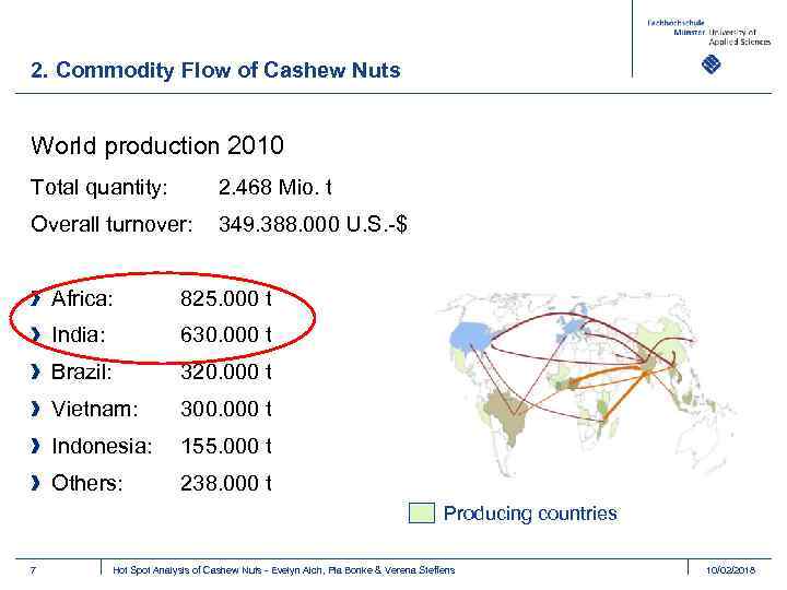 2. Commodity Flow of Cashew Nuts World production 2010 Total quantity: 2. 468 Mio.