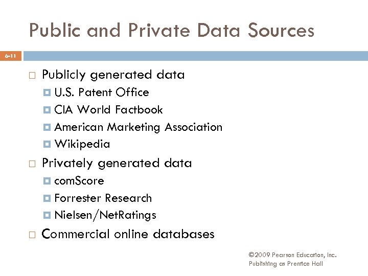 Public and Private Data Sources 6 -11 Publicly generated data U. S. Patent Office