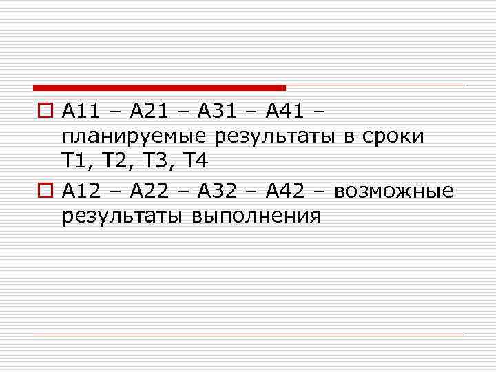 o А 11 – А 21 – А 31 – А 41 – планируемые