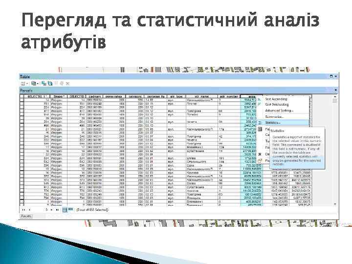 Перегляд та статистичний аналіз атрибутів 