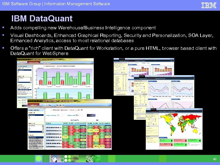 IBM Software Group | Information Management Software IBM Data. Quant § Adds compelling new