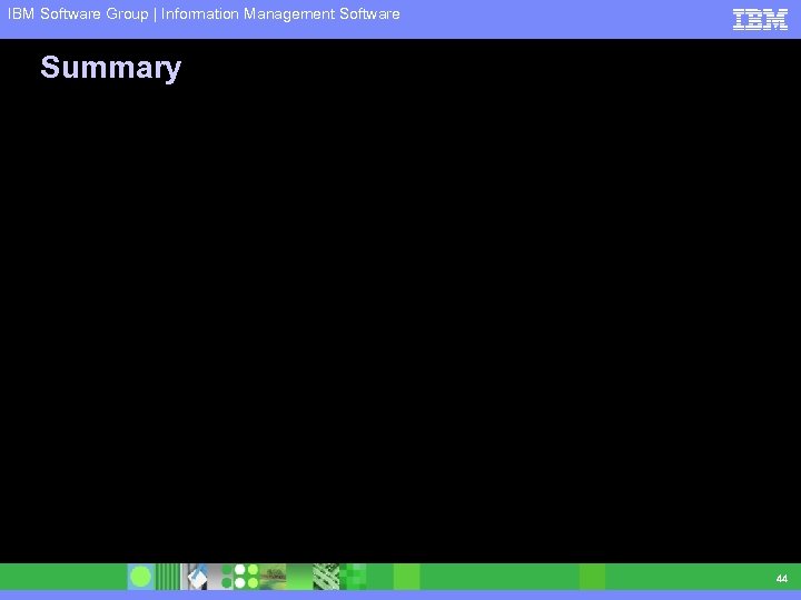 IBM Software Group | Information Management Software Summary 44 