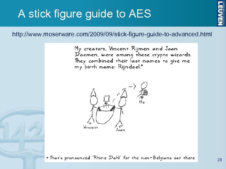 A stick figure guide to AES http: //www. moserware. com/2009/09/stick-figure-guide-to-advanced. html 28 