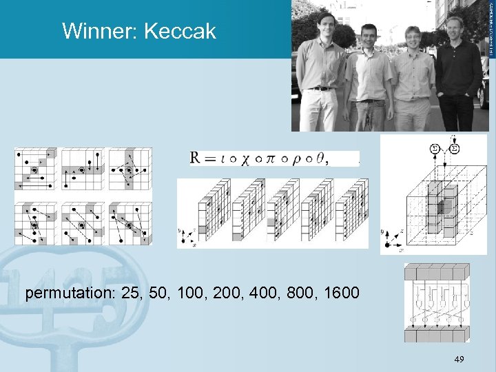 Winner: Keccak permutation: 25, 50, 100, 200, 400, 800, 1600 49 