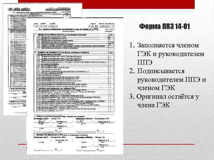 Форма ППЭ 14 -01 1. Заполняется членом ГЭК и руководителем ППЭ 2. Подписывается руководителем