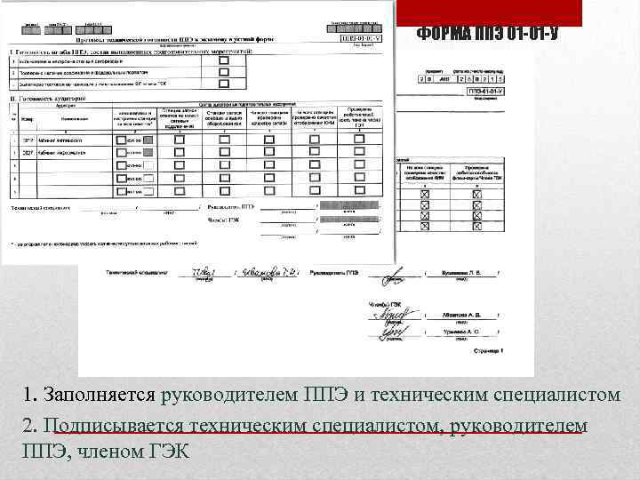 ФОРМА ППЭ 01 -01 -У 1. Заполняется руководителем ППЭ и техническим специалистом 2. Подписывается