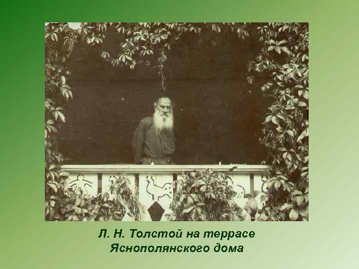 Л. Н. Толстой на террасе Яснополянского дома 