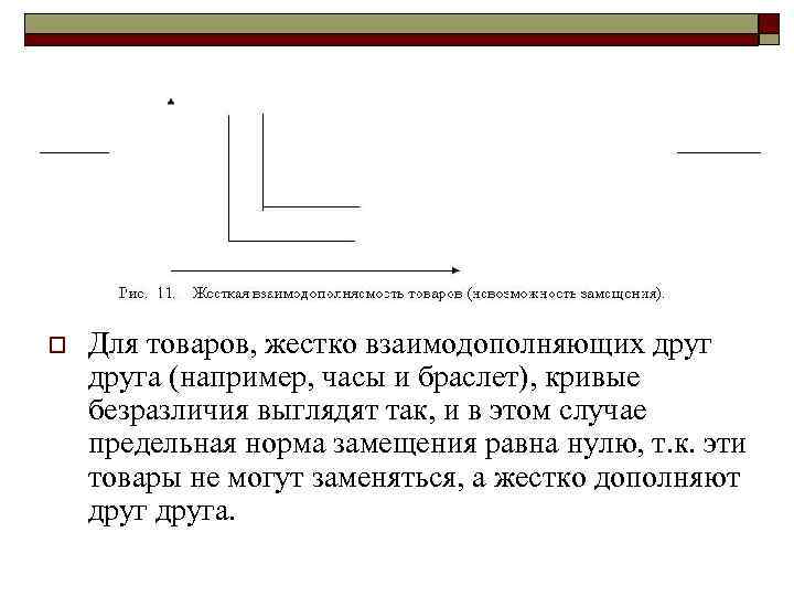 o Для товаров, жестко взаимодополняющих друга (например, часы и браслет), кривые безразличия выглядят так,