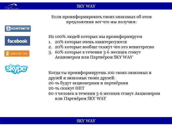 SKY WАY Если проинформировать твоих знакомых об этом предложении вот что мы получим: Из